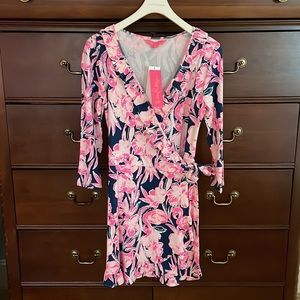 NWT. Lilly Pulitzer Jessalynne Romper in Inky Navy Flamingle Print Small